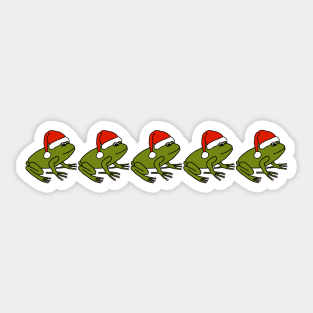 Five Green Frog Christmas Santa Hat Sticker